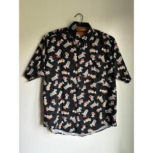 Natural Issue Mens Cocktail Themed 100% Cotton Button Up Black Multicolor Size M